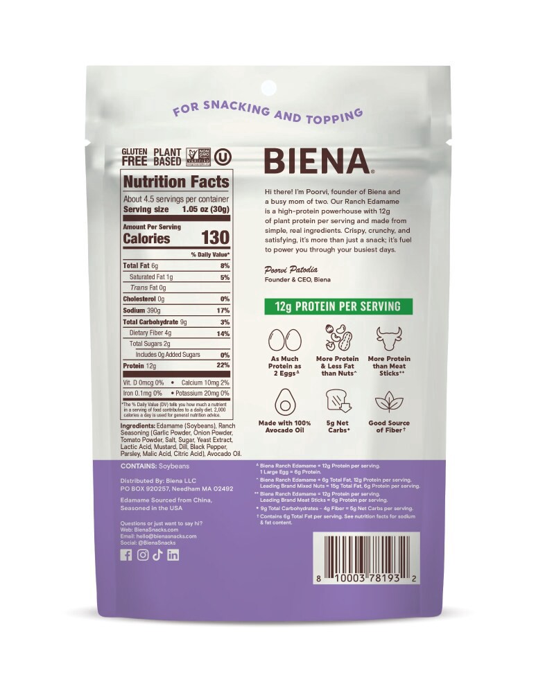 slide 2 of 2, Biena Snacks Roasted Ranch Edamame, 4.75 oz