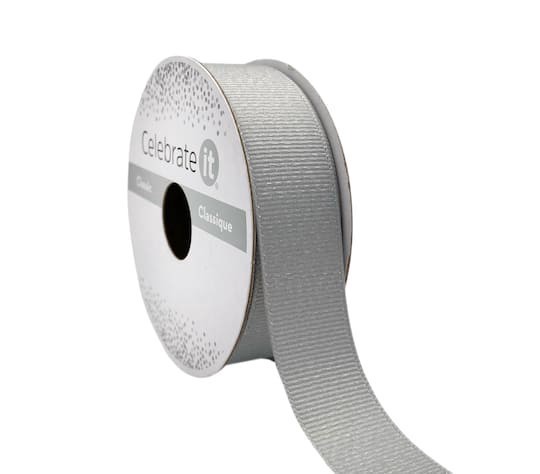slide 1 of 2, 7/8" X 5yd. Silver Metallic Grosgrain Ribbon By Celebrate It Classic, 7/8 in x 5 yd