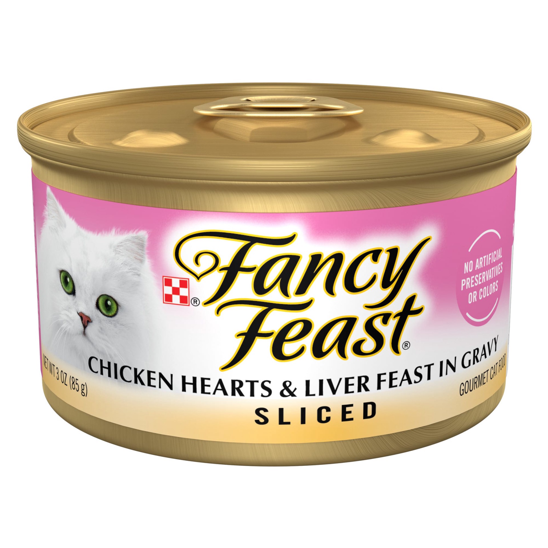 slide 1 of 8, Fancy Feast Purina Fancy Feast Sliced Chicken Hearts and Liver Feast Wet Cat Food, 3 oz