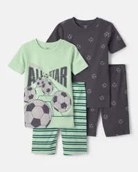 Carters Boys Soccer 100% Cotton Short-Sleeve Snug Fit 4-Piece Pajama Set - Green/Grey Green/Grey 8