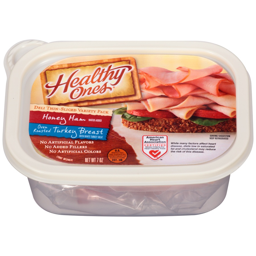 slide 1 of 8, Healthy Ones Deli Thin Sliced - Variety Pack Honey Ham & Oven Roasted Turkey Breast, 7 oz