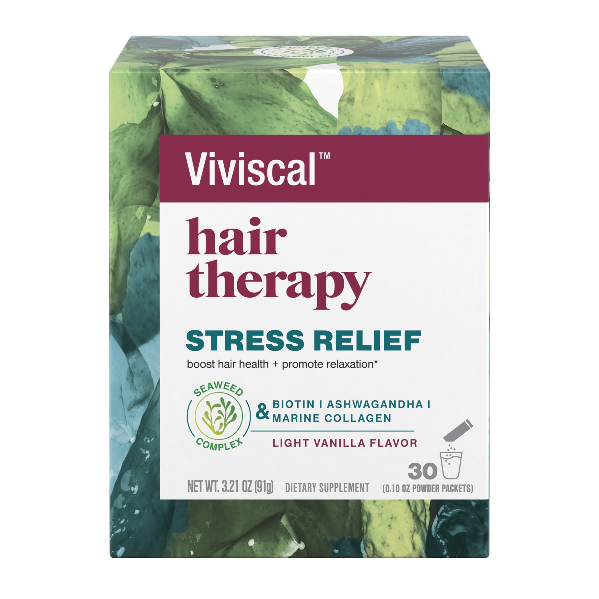 slide 1 of 5, Viviscal Hair Therapy Stress Relief Supplement | Marine Collagen, Biotin, Ashwagandha | Vanilla Powder Packets, 30ct, 30 ct