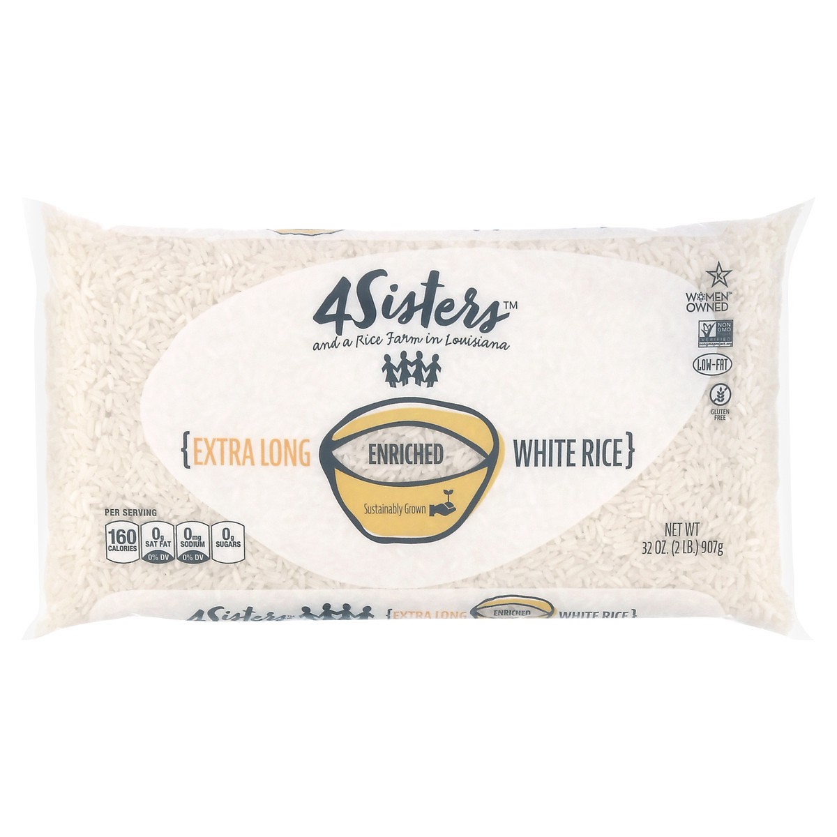 slide 1 of 12, 4Sisters Extra Long Enriched White Rice, 2 lb