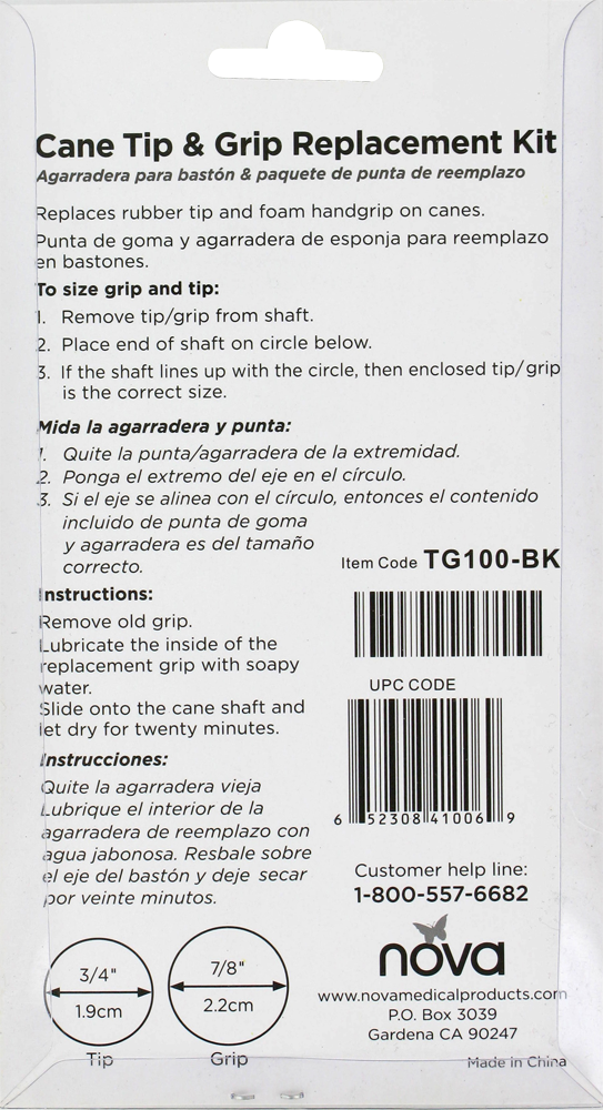 slide 5 of 5, Nova Cane Tip And Grip Replacement Kit - Black, 1 ct