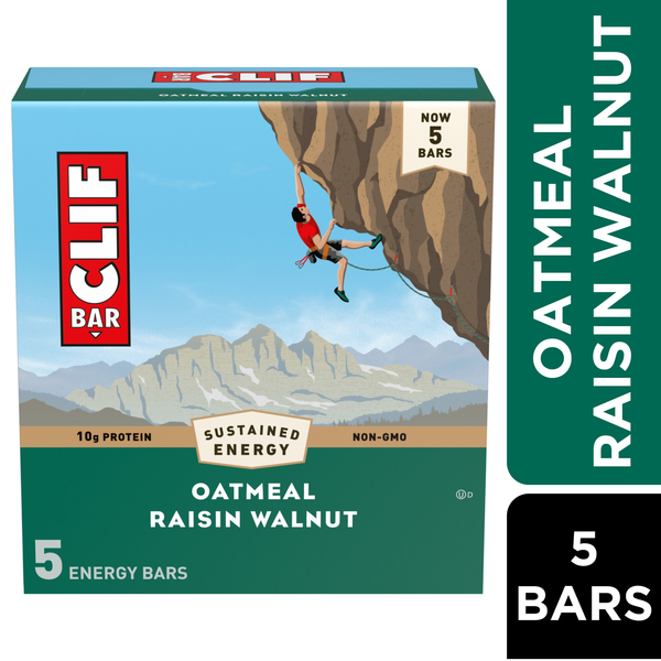 slide 1 of 1, CLIF BAR - Oatmeal Raisin Walnut - Made with Organic Oats - Energy Bars - Non-GMO - Plant Based Protein Bars (5 Pack), 5 ct