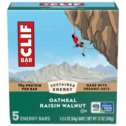 CLIF BAR - Oatmeal Raisin Walnut - Made with Organic Oats - Energy Bars - Non-GMO - Plant Based Protein Bars (5 Pack)