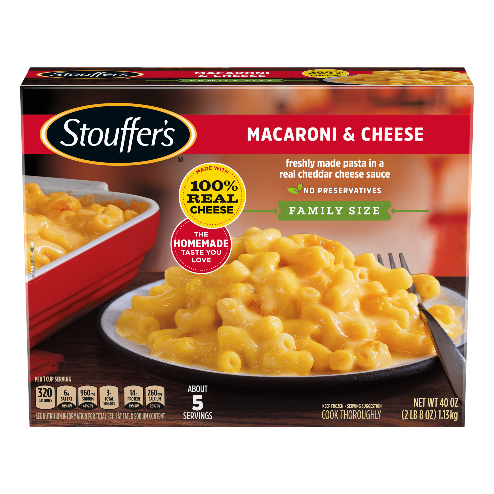 slide 1 of 9, Stouffer's Stouffer''s Family Size Macaroni and Cheese Frozen Meal, 40 oz