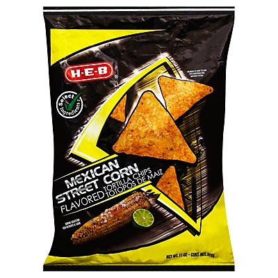 slide 1 of 1, H-E-B Select Ingredients Mexican Street Corn Flavored Tortilla Chips, 11 oz