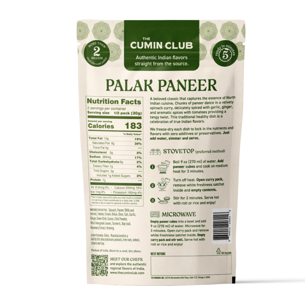 slide 2 of 2, The Cumin Club Palak Paneer, 2.1 oz