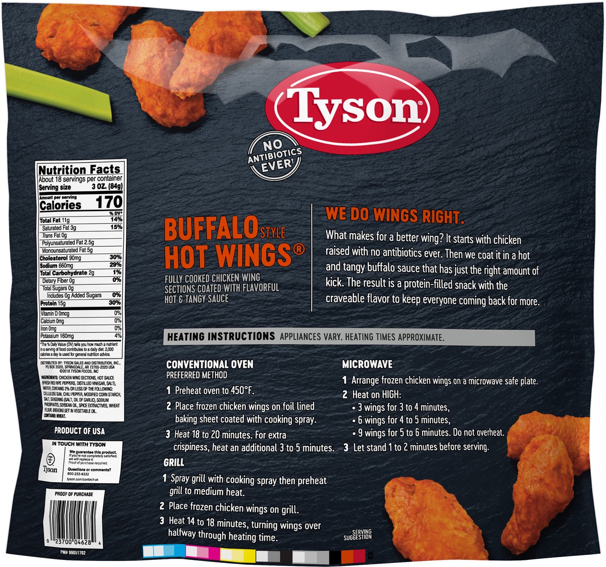 slide 3 of 8, Tyson Fully Cooked Bone-In Buffalo Style Hot Chicken Wings, 5 lb. (Frozen), 2.27 kg