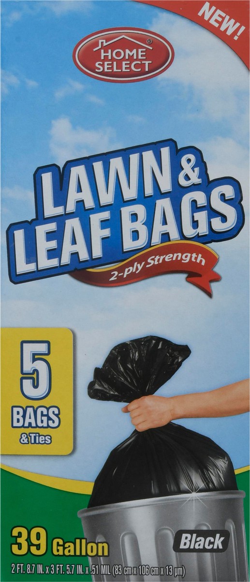 slide 2 of 13, Home Select Black 39 Gallon 2-Ply Strength Lawn & Leaf Bags & Ties 5 ea, 5 ct