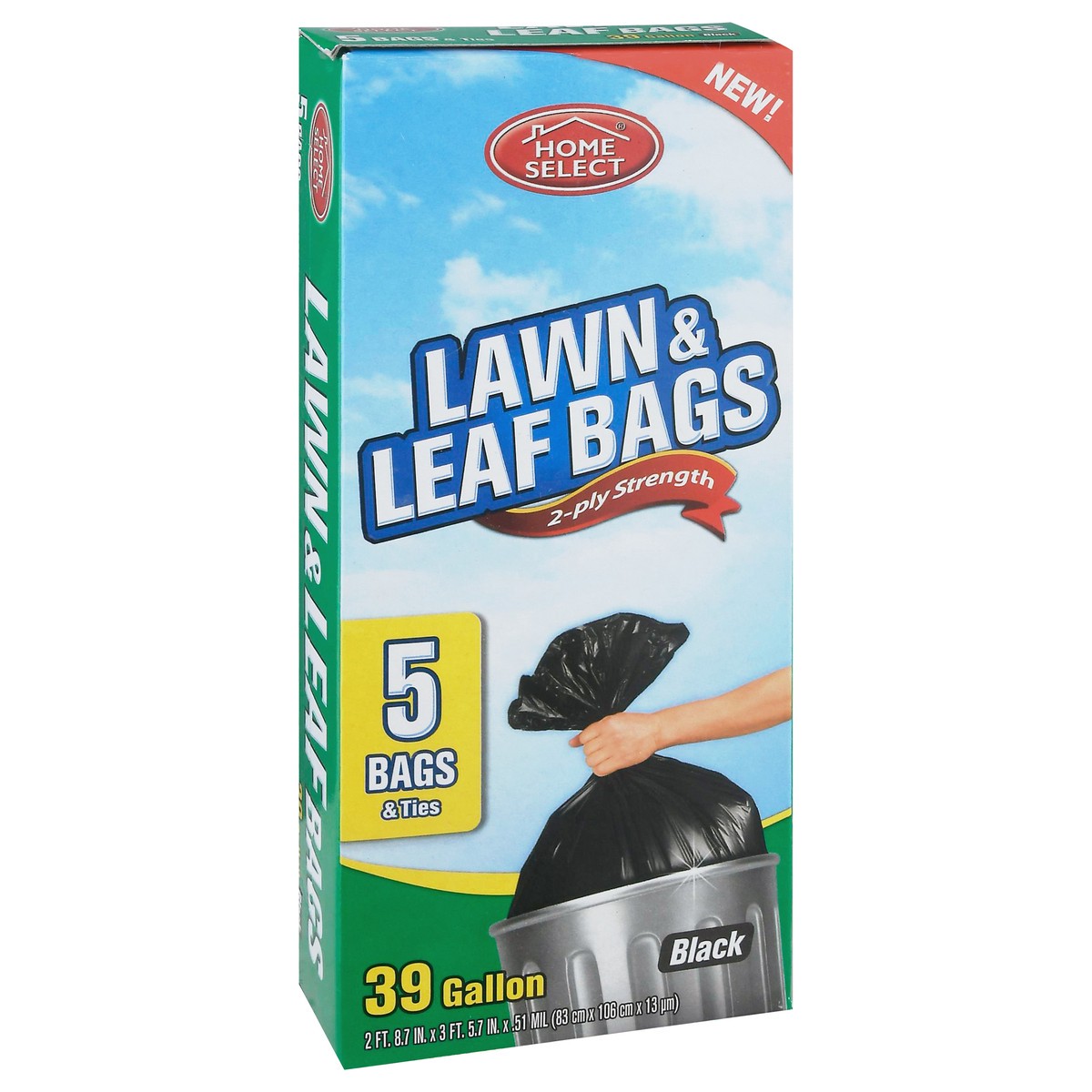 slide 13 of 13, Home Select Black 39 Gallon 2-Ply Strength Lawn & Leaf Bags & Ties 5 ea, 5 ct