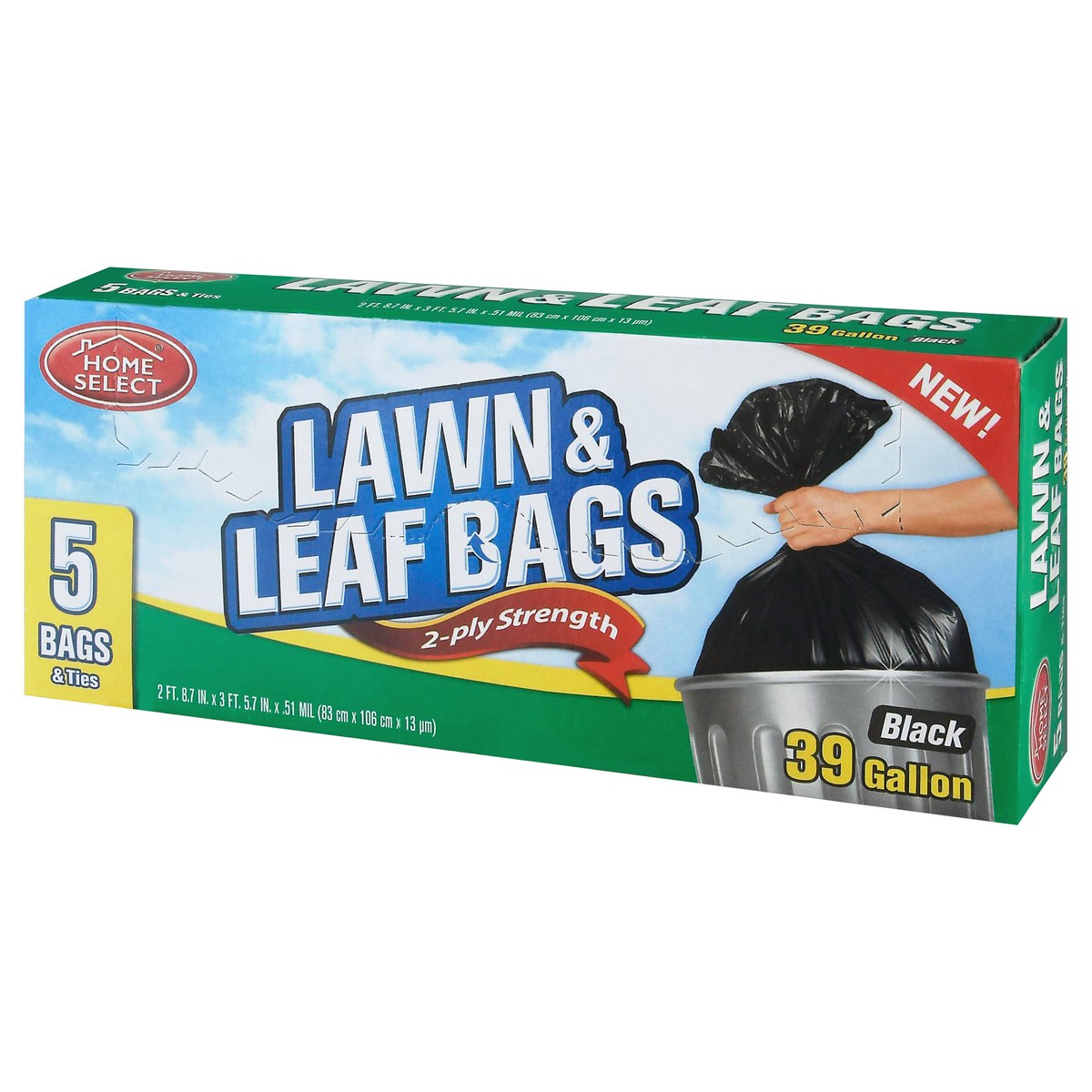 slide 7 of 13, Home Select Black 39 Gallon 2-Ply Strength Lawn & Leaf Bags & Ties 5 ea, 5 ct