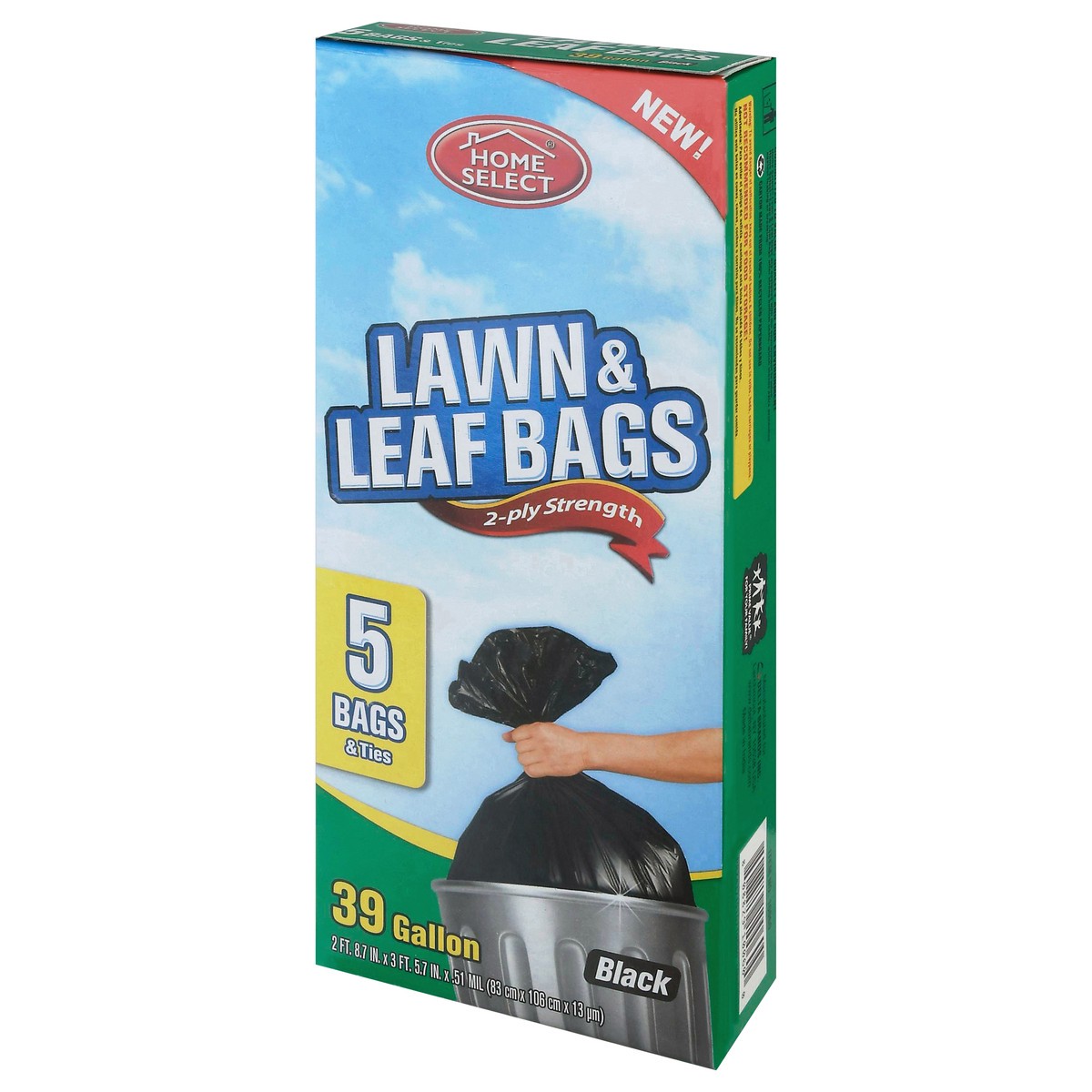 slide 9 of 13, Home Select Black 39 Gallon 2-Ply Strength Lawn & Leaf Bags & Ties 5 ea, 5 ct