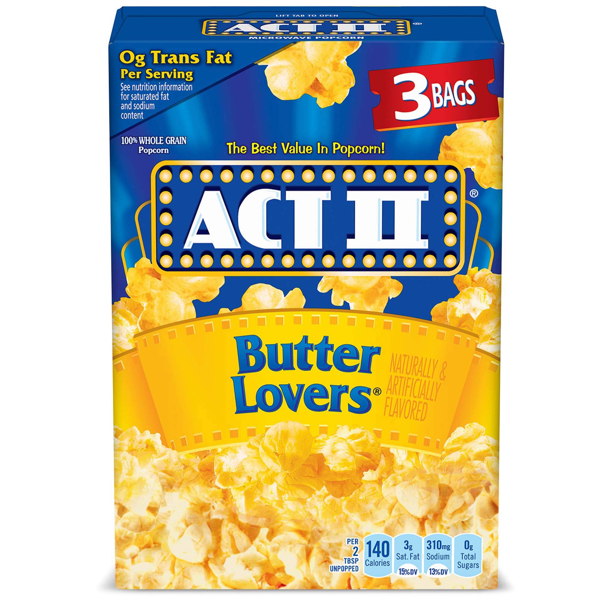 slide 1 of 1, ACT II Butter Lovers Microwave Popcorn, 3-Count 2.75-oz. Bags, 8.25 oz