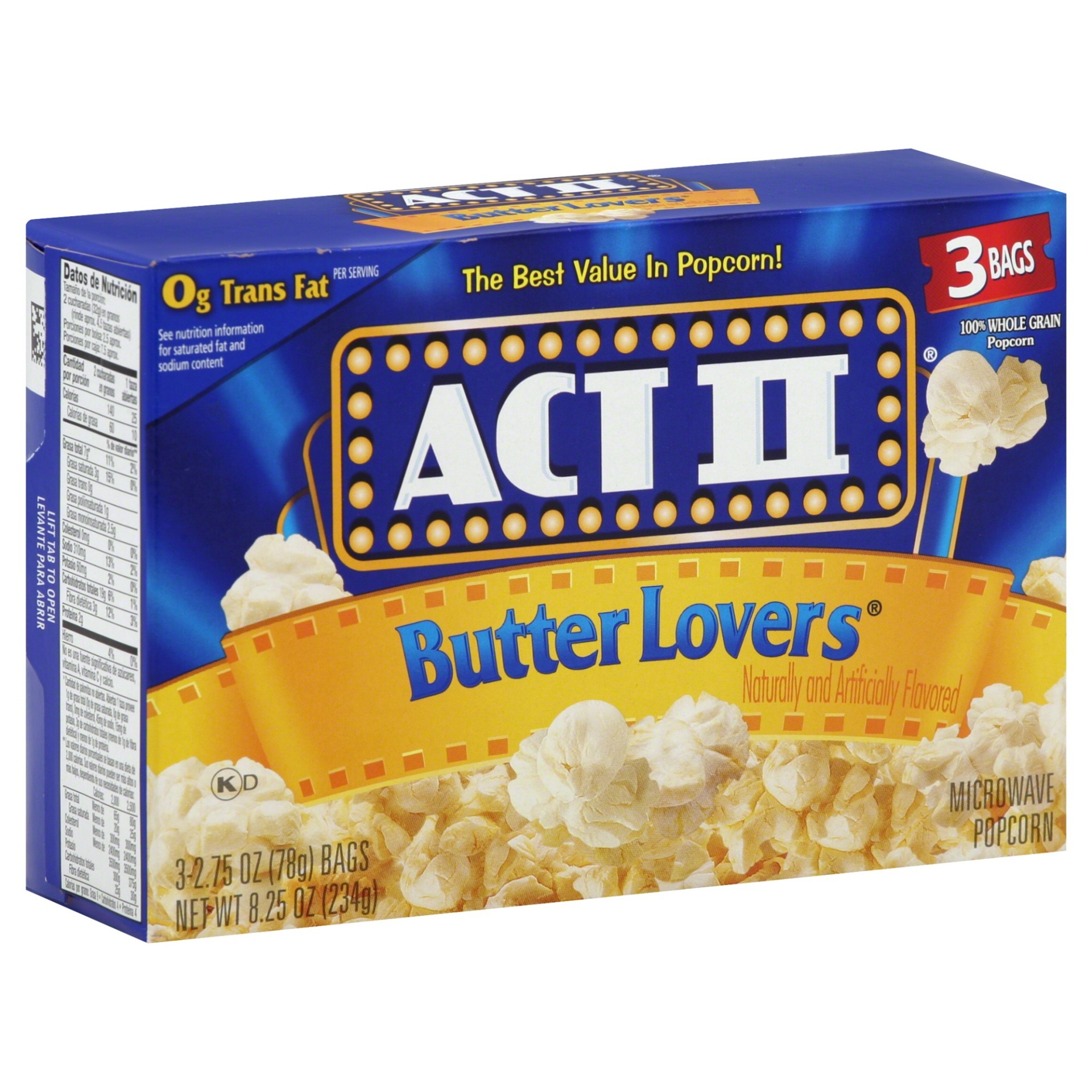 slide 1 of 1, ACT II Butter Lovers Microwave Popcorn, 3 ct; 2.75 oz