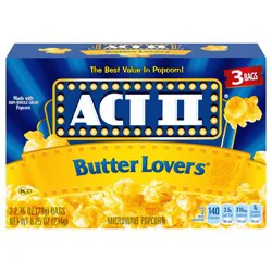 ACT II Butter Lovers Microwave Popcorn, 3-Count 2.75-oz. Bags