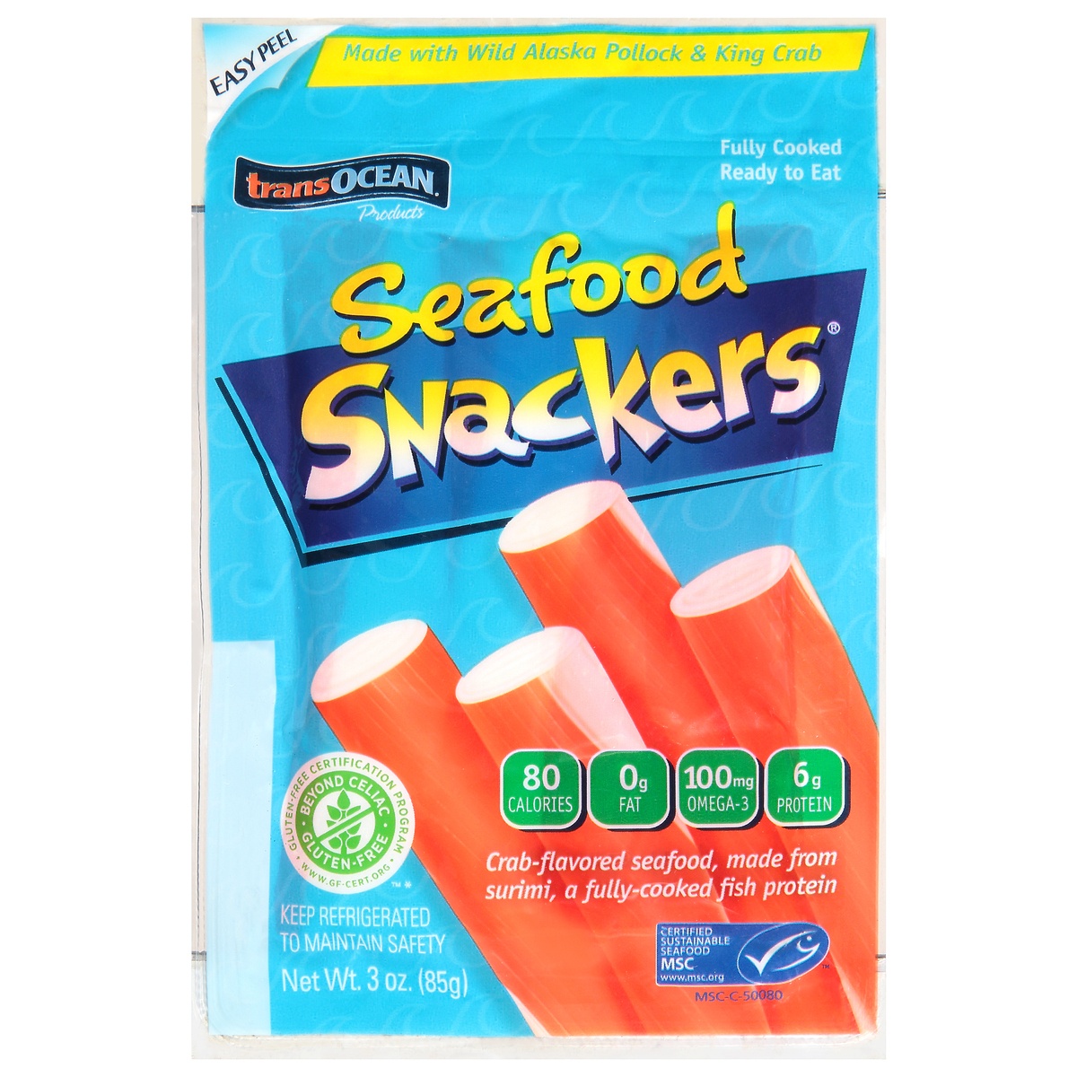 slide 1 of 1, Trans-Ocean Seafood Snackers, 3 oz