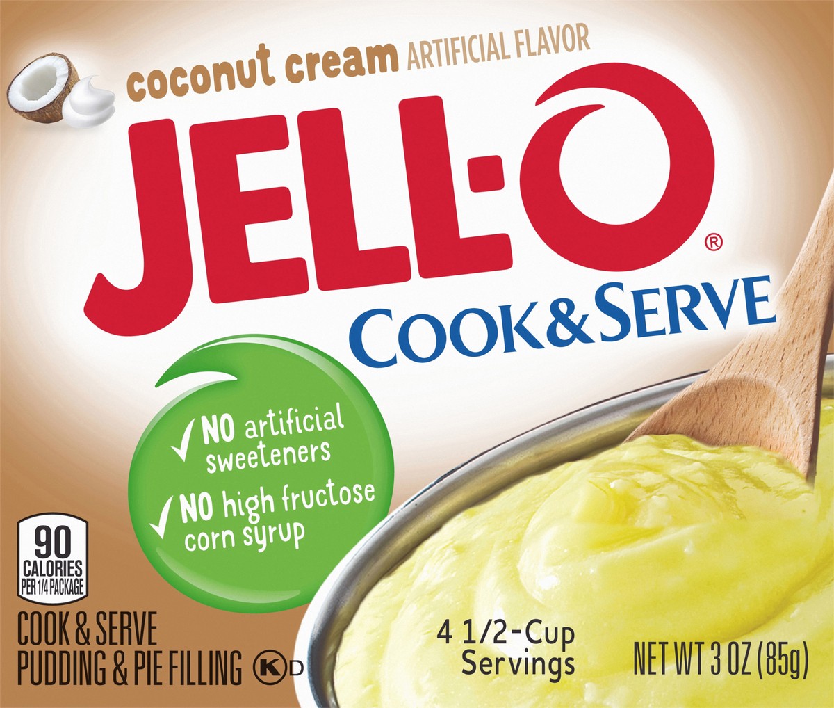 slide 2 of 9, Jell-O Cook & Serve Coconut Cream Pudding & Pie Filling Mix, 3 oz Box, 3 oz