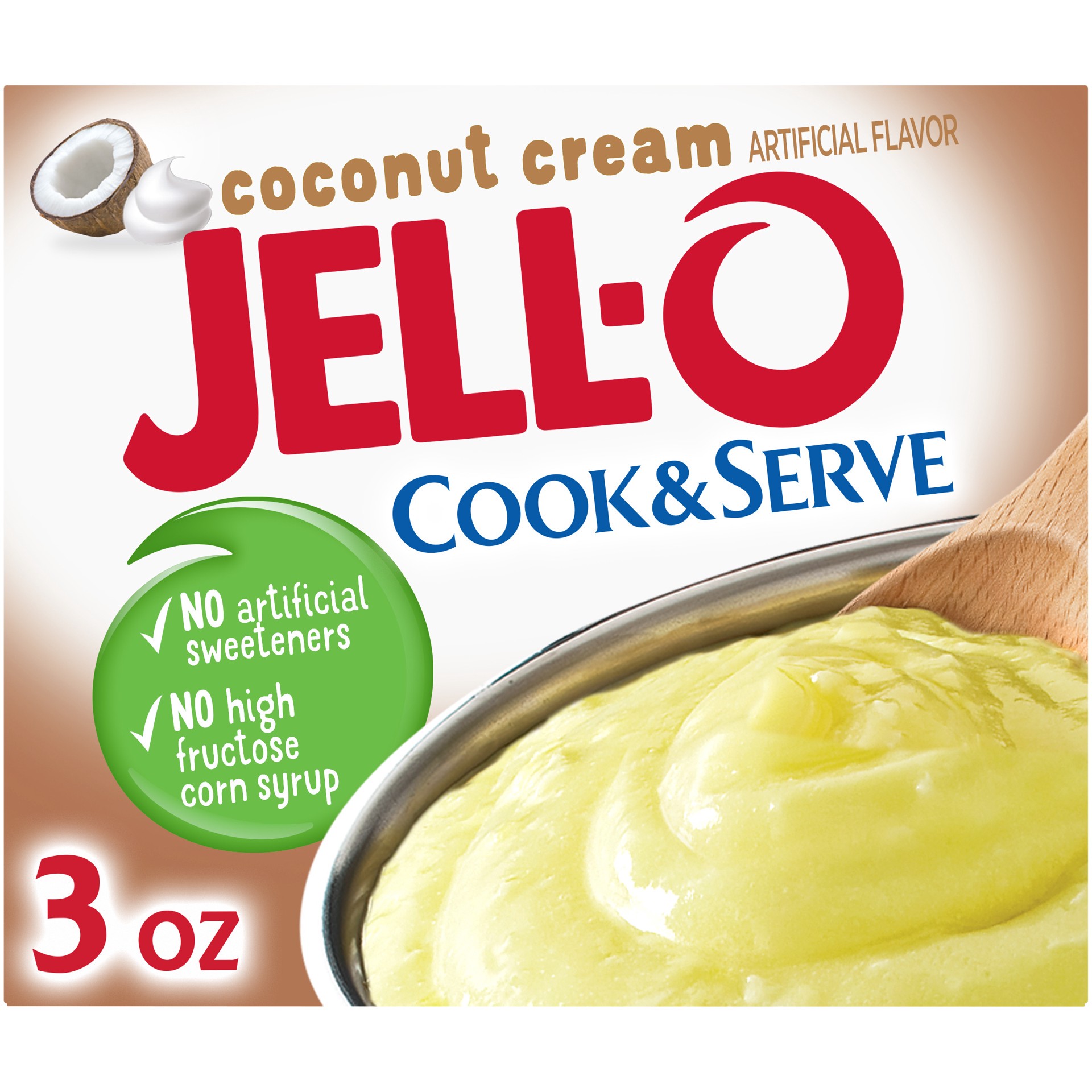 slide 1 of 9, Jell-O Cook & Serve Coconut Cream Pudding & Pie Filling Mix, 3 oz Box, 3 oz