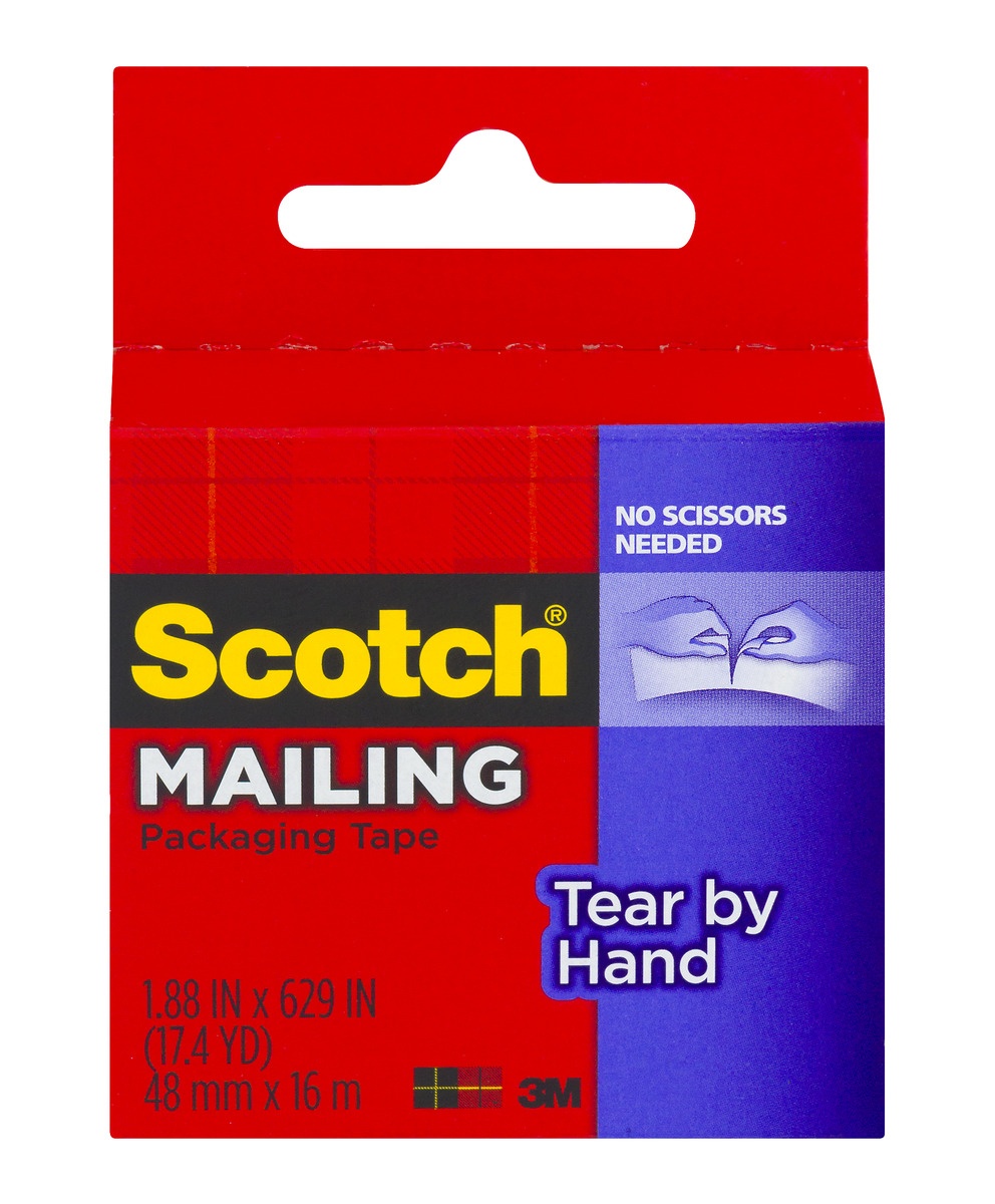 slide 1 of 1, Scotch Mailing Packaging Tape Tear By Hand, 17.4 yd