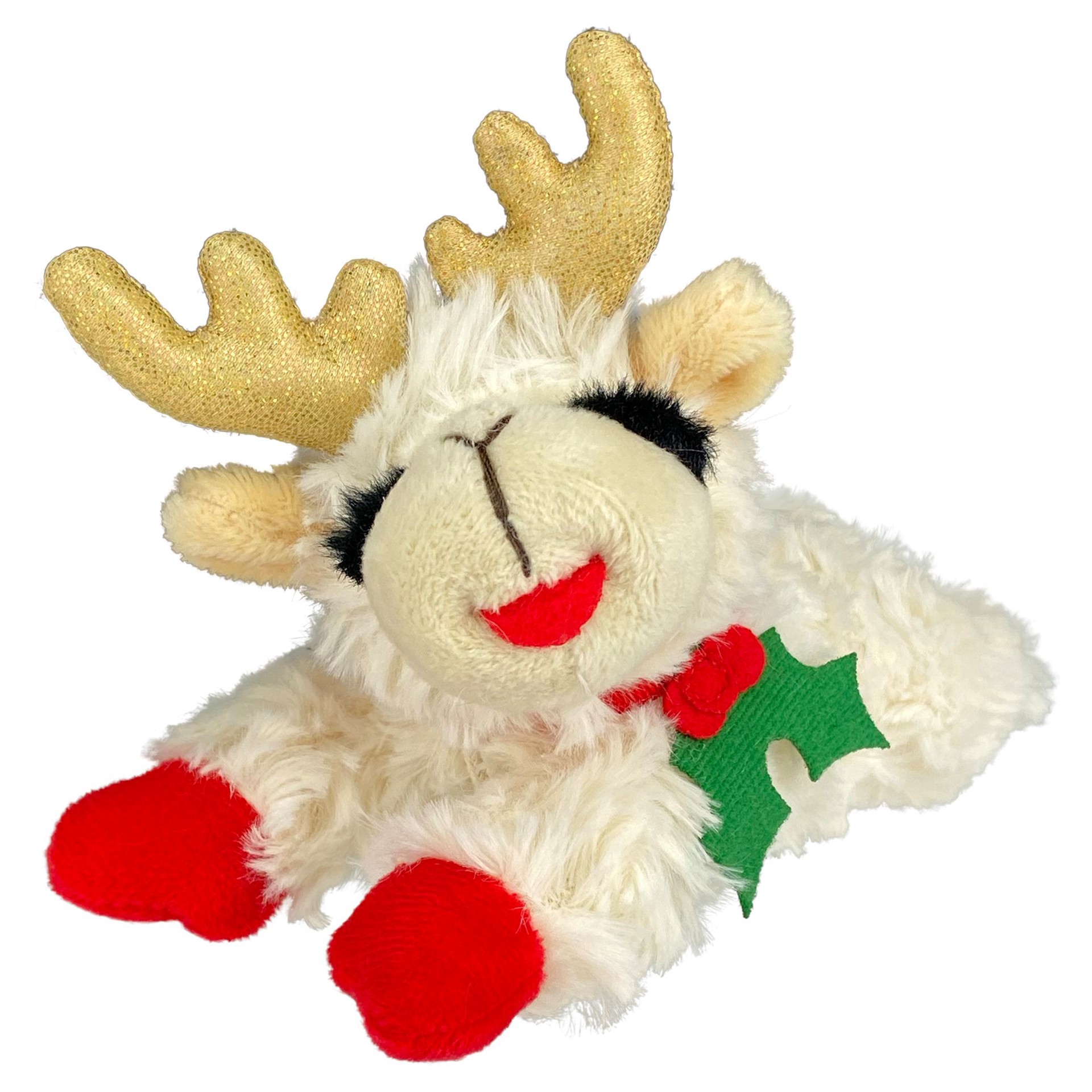 slide 1 of 1, Multipet® Holiday Lamb Chop With Gold Antlers & Holly Dog Toy, 1 ct