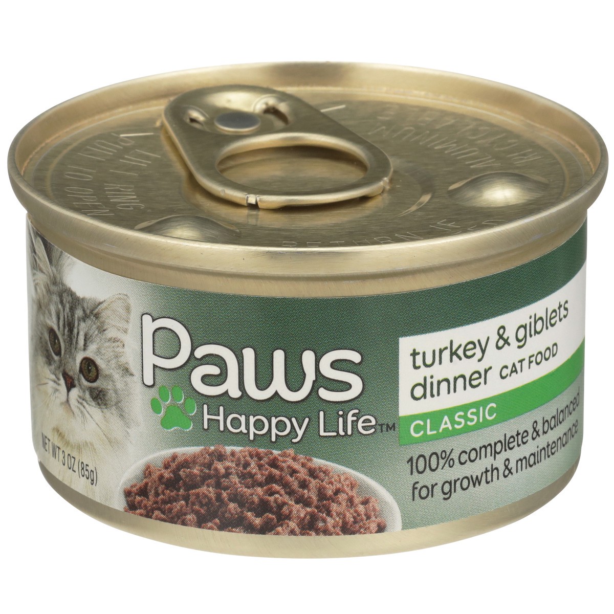 slide 1 of 11, Paws Happy Life Turkey & Giblets Dinner Classic Cat Food, 3 oz