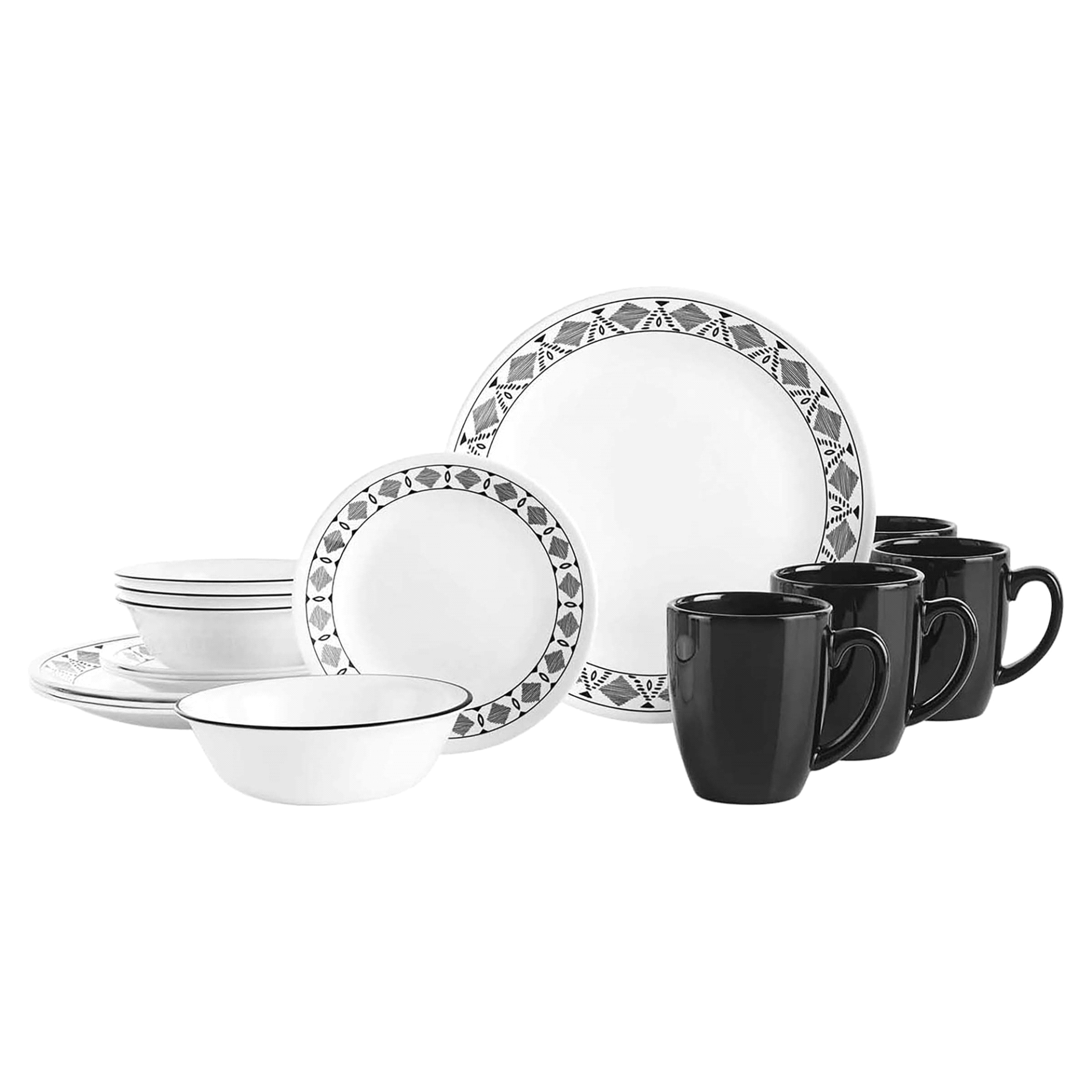 slide 1 of 1, Corelle Cusco Tableware Set - Black/White, 16 ct