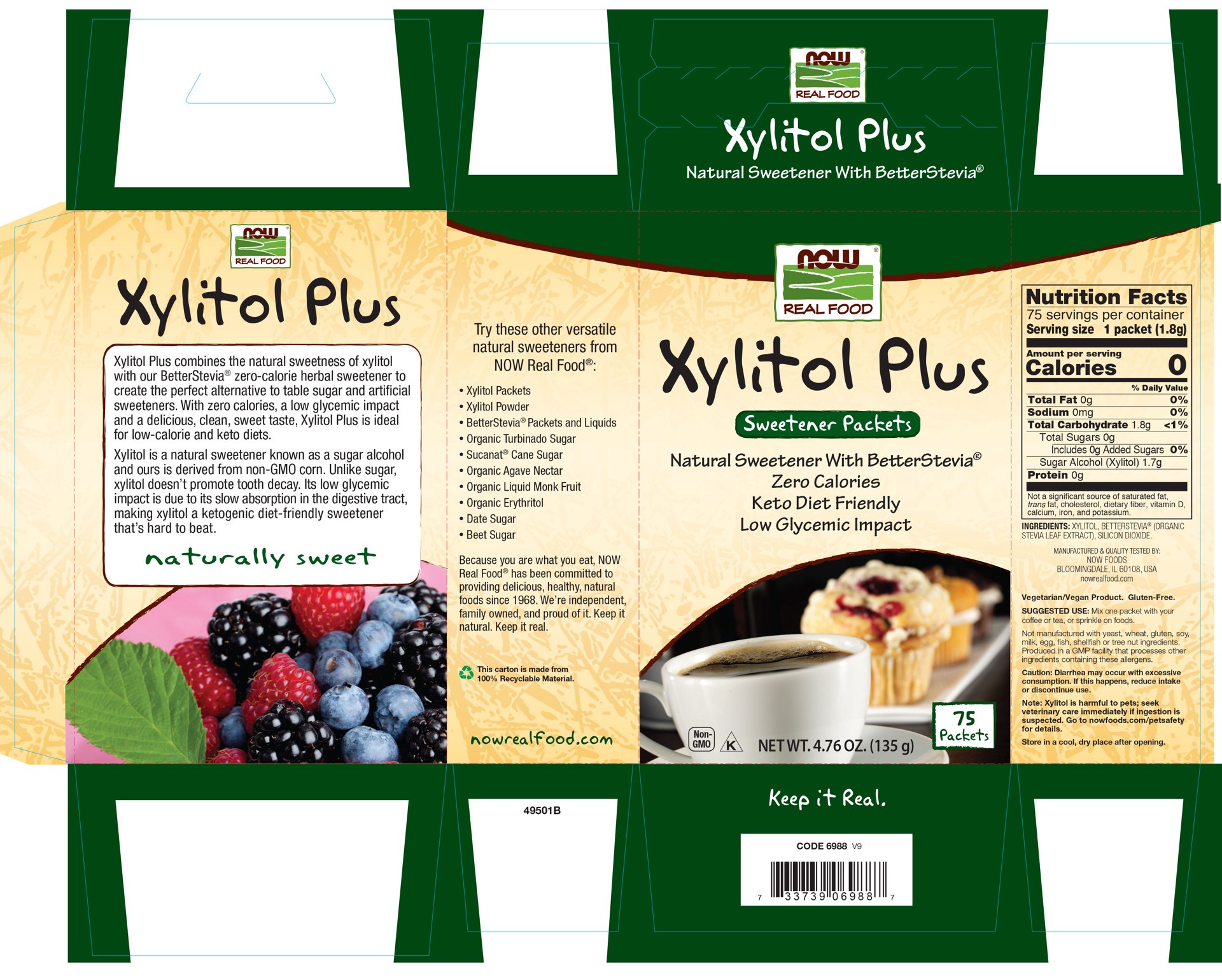 slide 2 of 3, NOW Real Food Xylitol Plus - 75 Packets, 75 ct