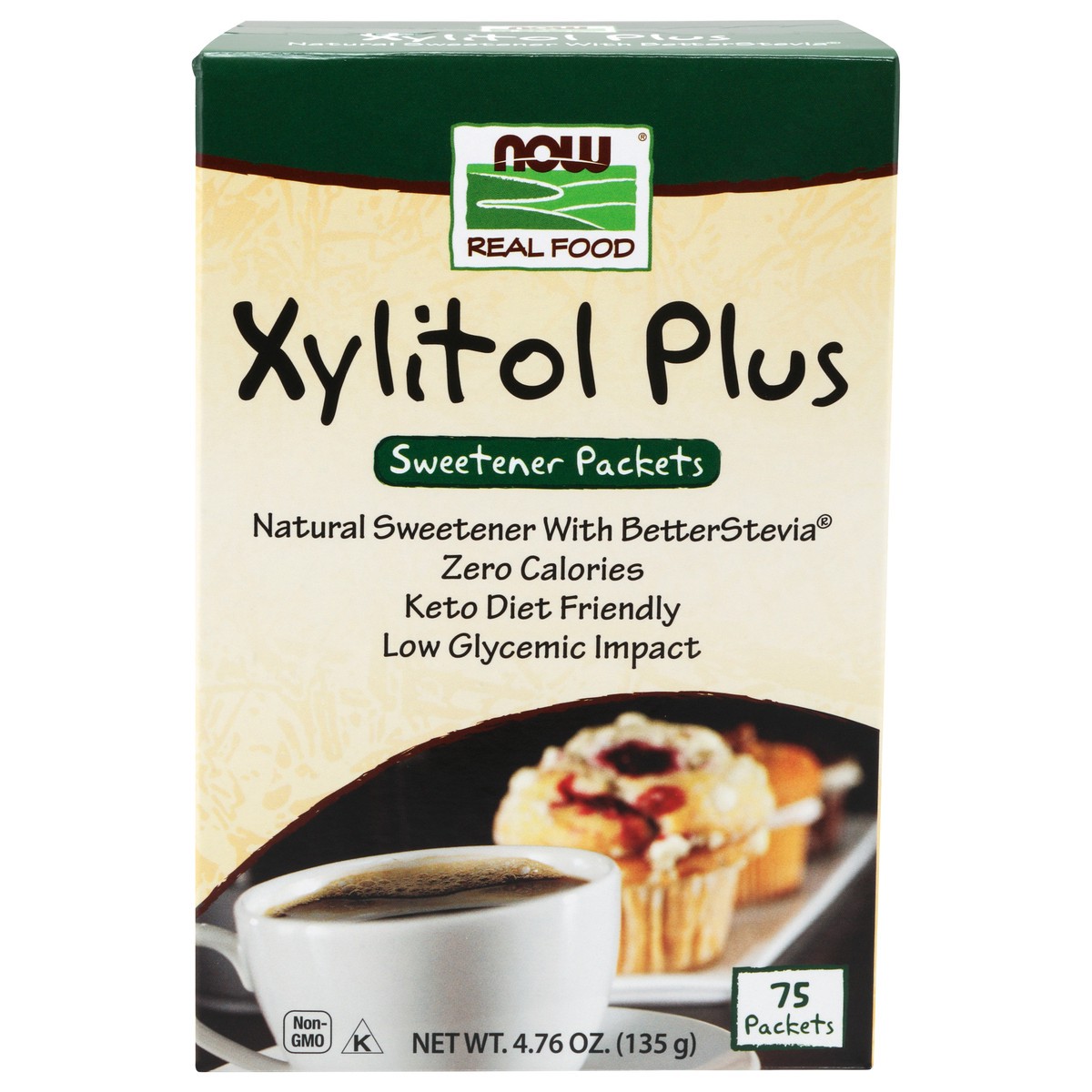 slide 1 of 3, NOW Real Food Xylitol Plus - 75 Packets, 75 ct