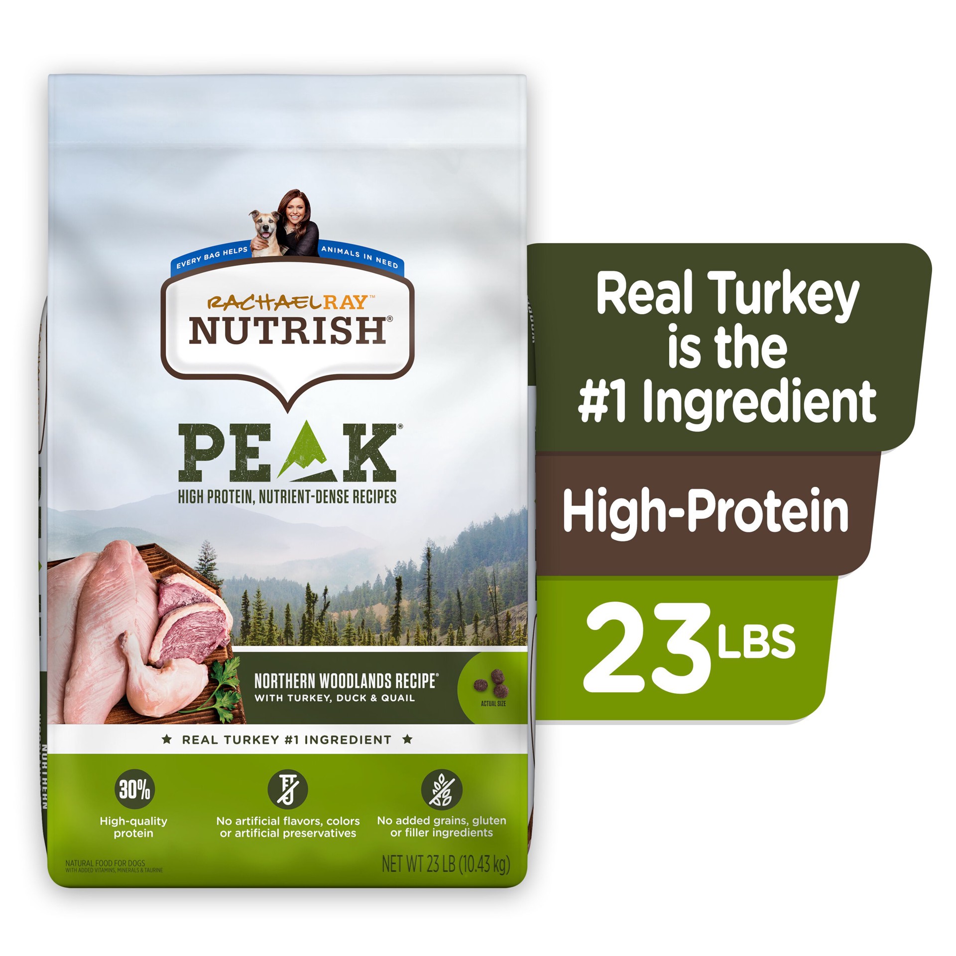 slide 5 of 8, Rachael Ray Nutrish Peak Northern Woodlands Recipe With Turkey, Duck & Quail, Dry Dog Food, 23 lb Bag, 23 lb