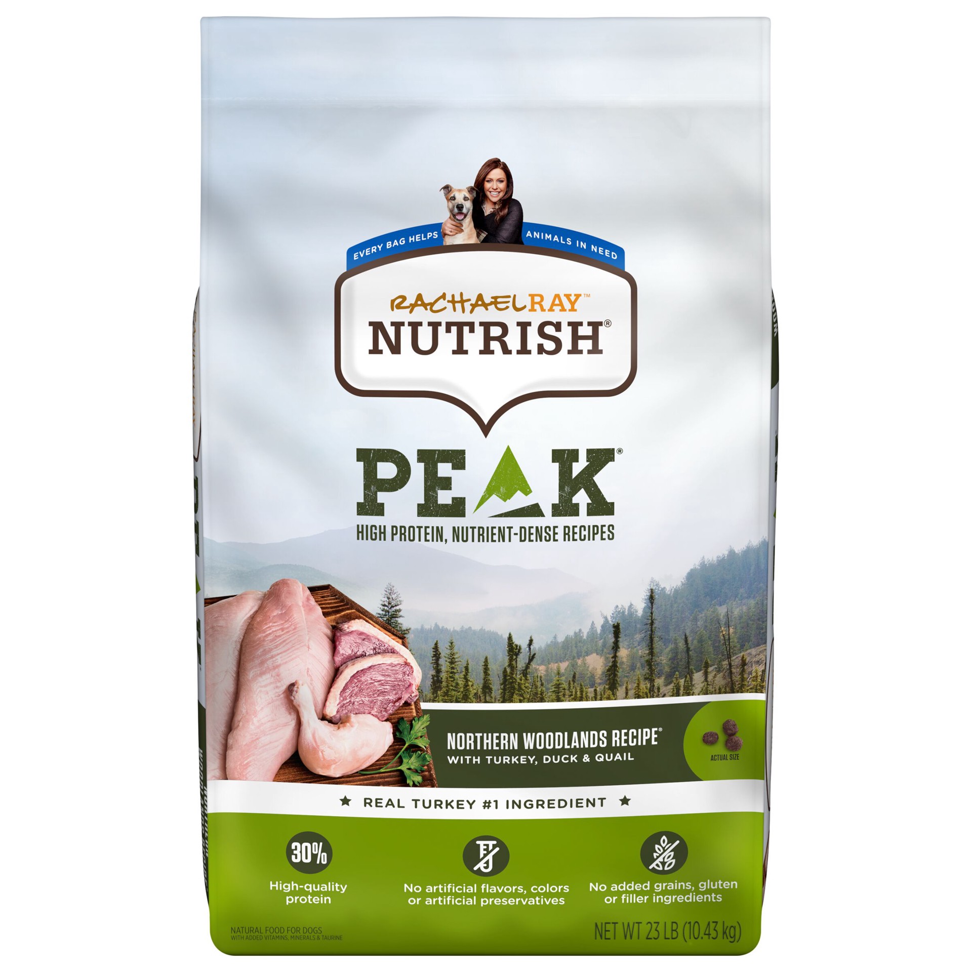 slide 1 of 8, Rachael Ray Nutrish Peak Northern Woodlands Recipe With Turkey, Duck & Quail, Dry Dog Food, 23 lb Bag, 23 lb