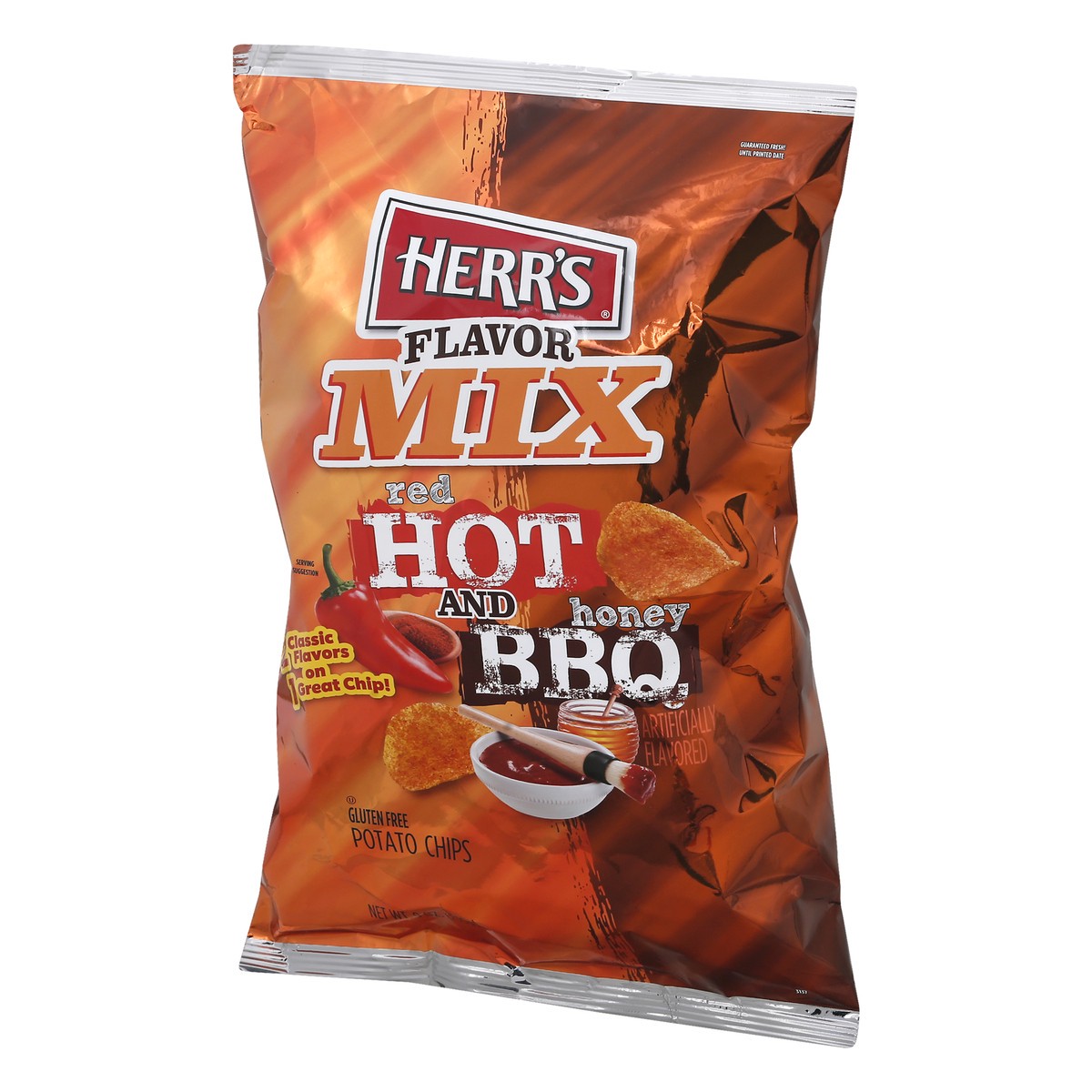 slide 2 of 10, Herr's Potato Chips, Red Hot and Honey BBQ, Flavor Mix, 9 oz