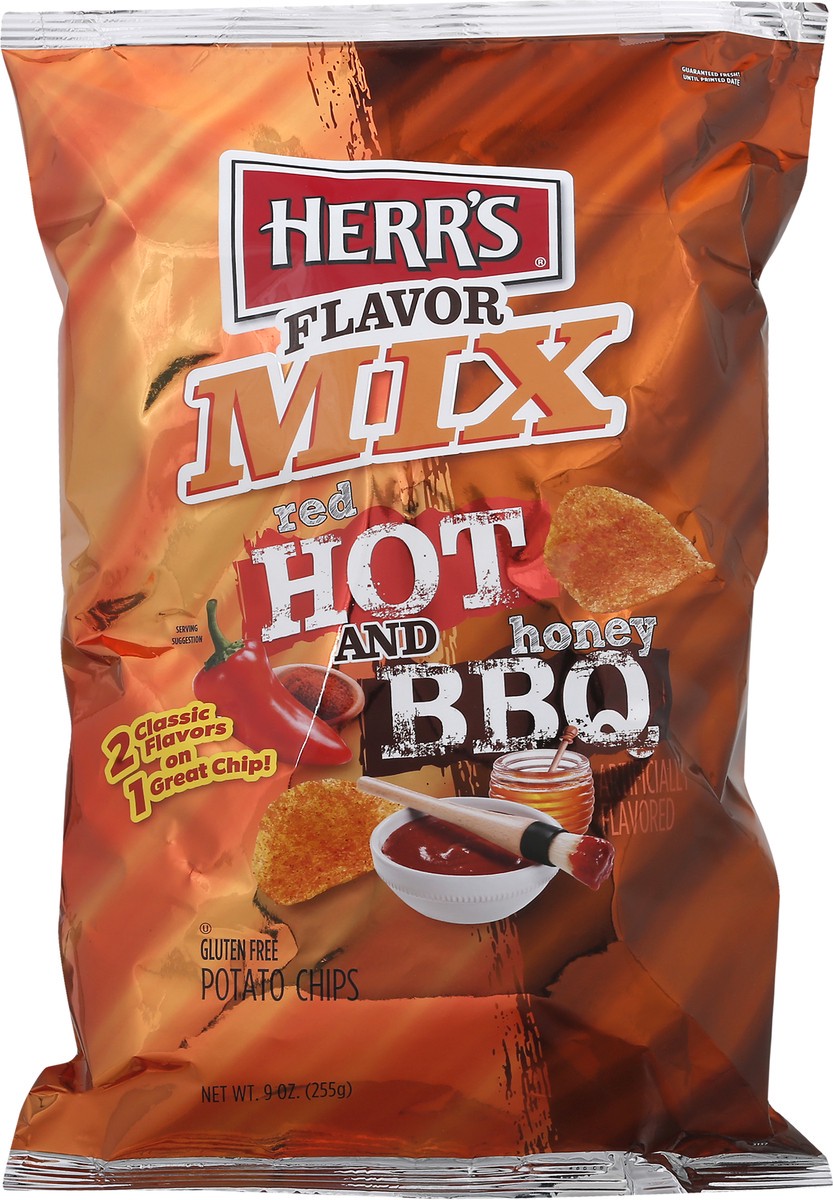 slide 3 of 10, Herr's Potato Chips, Red Hot and Honey BBQ, Flavor Mix, 9 oz