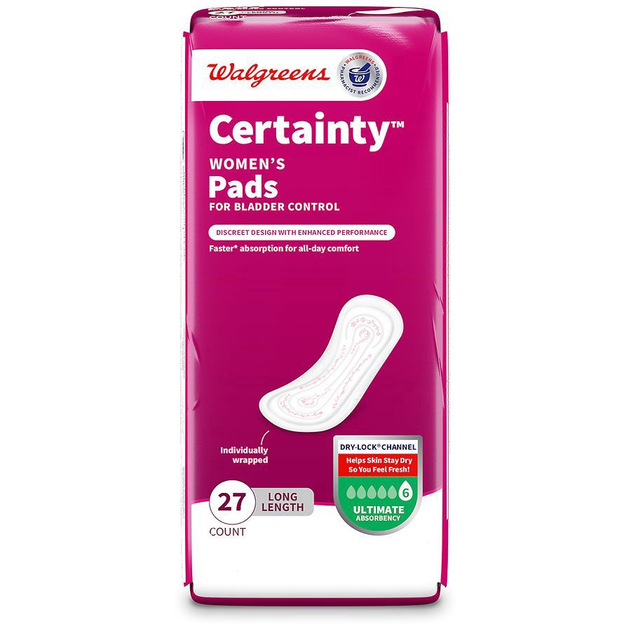 slide 5 of 5, Walgreens Certainty Women's Bladder Control Pads, 27 ct