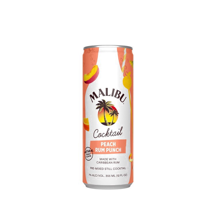 slide 4 of 15, Malibu Rum Cans Malibu Ready to Drink Peach Rum Punch 355ML 4 Pack, 7 Proof, 355 ml