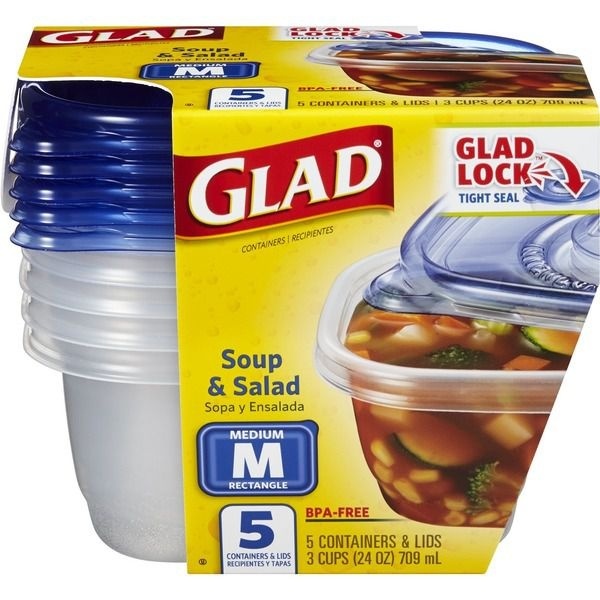 slide 1 of 1, Glad Containers & Lids, Soup & Salad, 3 Cups, 5 ct; 24 oz