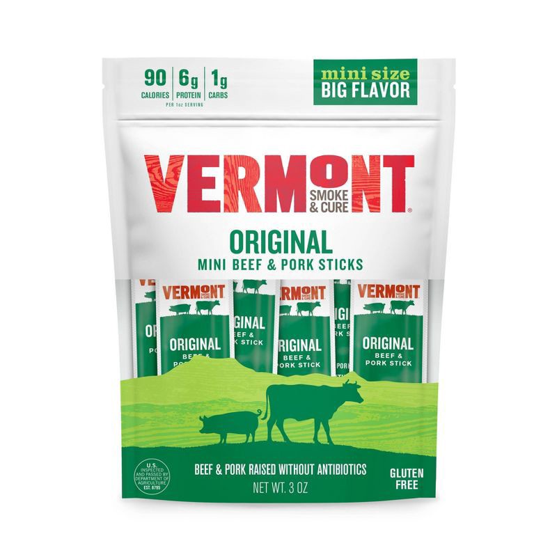 slide 1 of 1, Vermont Smoke & Cure Original Beef & Pork Stick Mini Size 6 - 0.5 oz Sticks, 6 ct