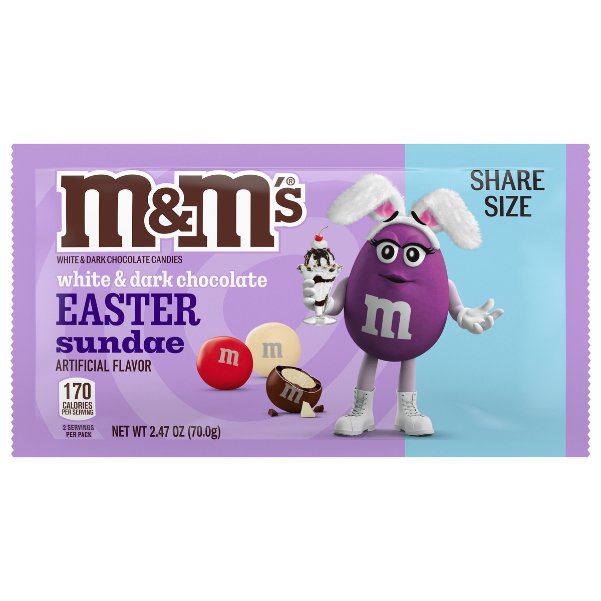 slide 11 of 13, M&M's Easter Sundae White Chocolate & Dark Chocolate Easter Candy, 2.47 Oz. Bag, 2.47 oz