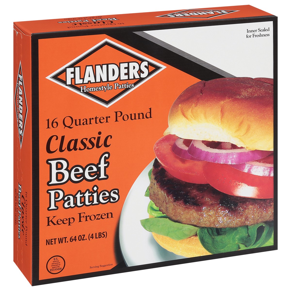 slide 8 of 11, Flanders Classic Quarter Pound Beef Patties 16 ea, 16 ct