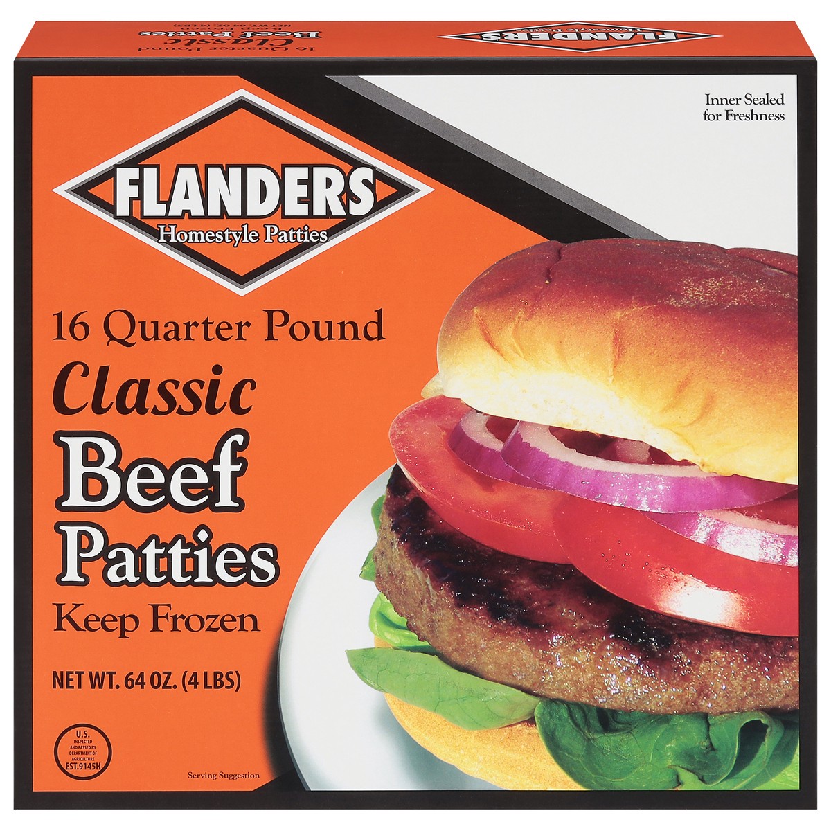 slide 1 of 11, Flanders Classic Quarter Pound Beef Patties 16 ea, 16 ct