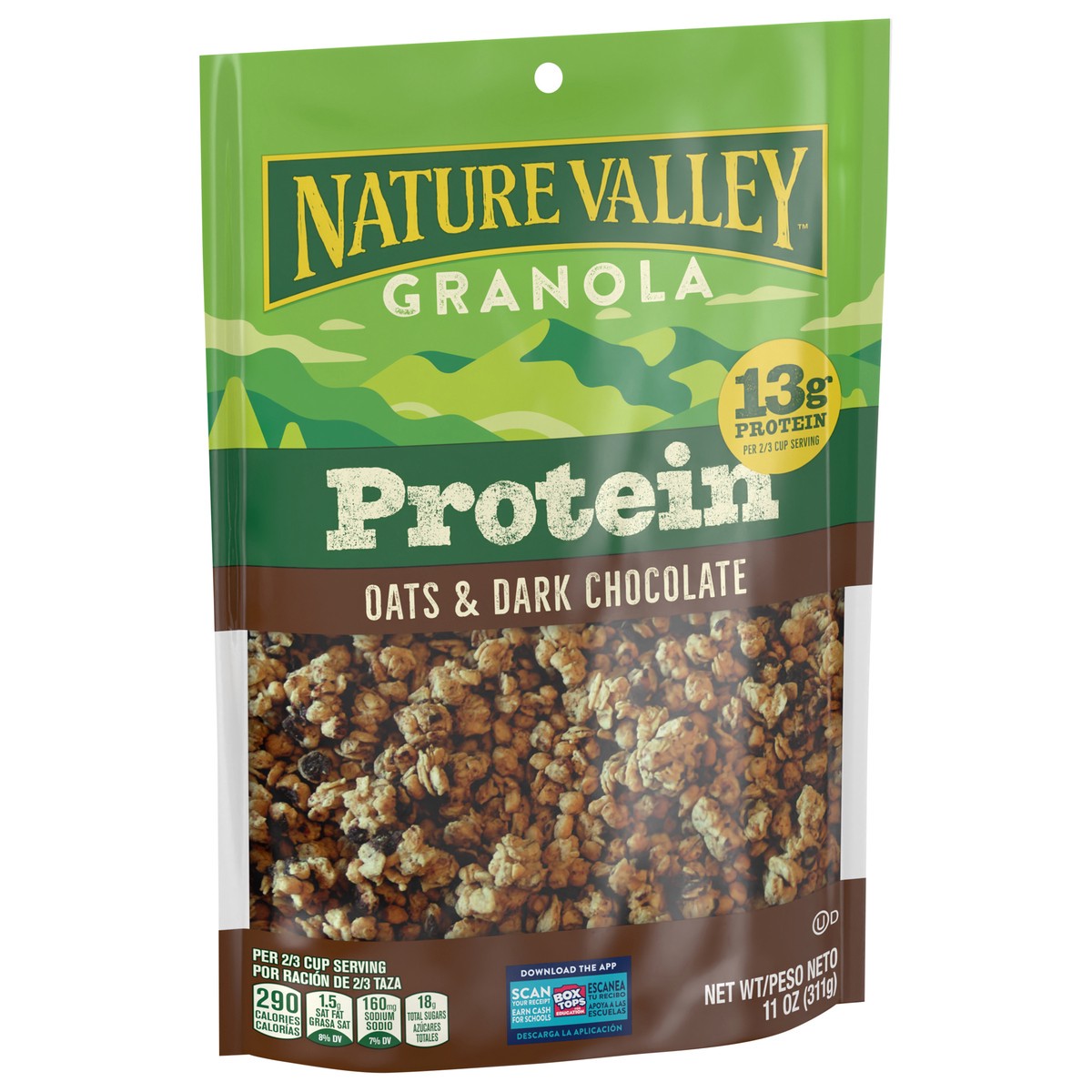 slide 10 of 13, Nature Valley Protein Granola, Oats and Dark Chocolate, Resealable Bag, 11 OZ, 11 oz