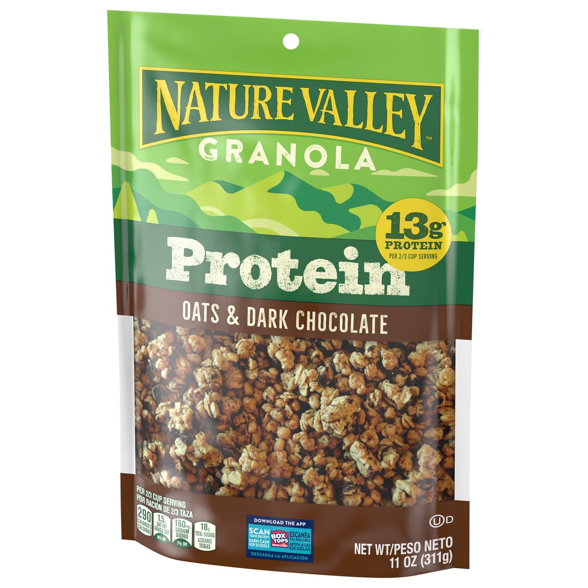 slide 2 of 13, Nature Valley Protein Granola, Oats and Dark Chocolate, Resealable Bag, 11 OZ, 11 oz