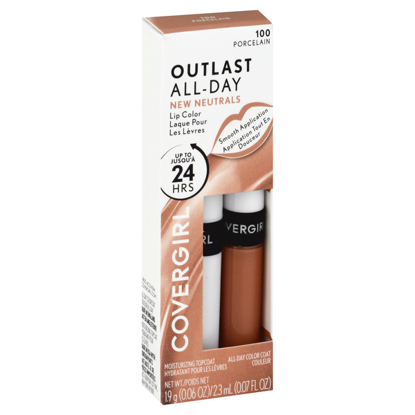 slide 1 of 1, Covergirl Outlast All Day New Neutrals Lip Color With Topcoat, Porcelain 100, 0.07 fl oz