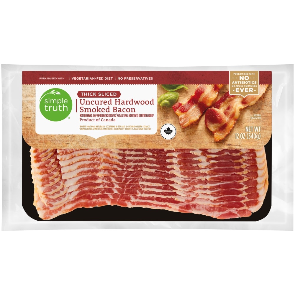 slide 1 of 1, Simple Truth Thick Sliced Uncured Hardwood Smoked Bacon, 12 oz