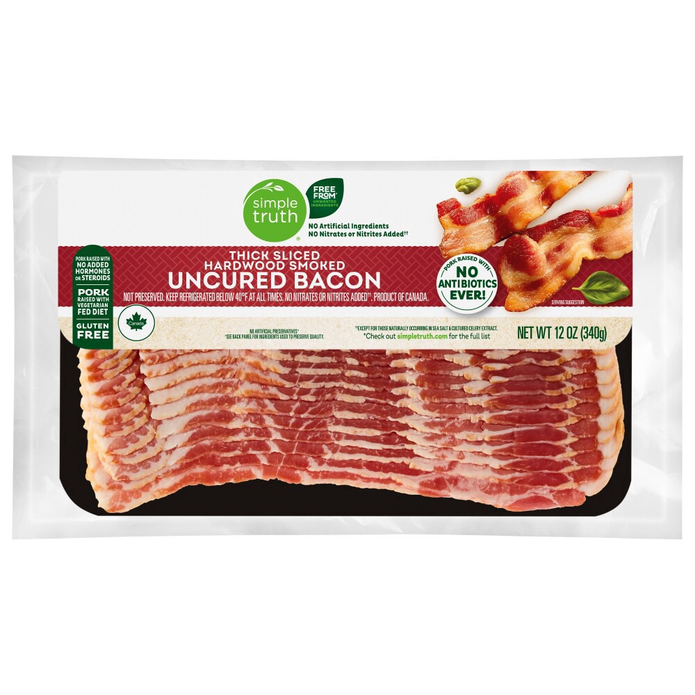 slide 1 of 2, Simple Truth Thick Sliced Uncured Hardwood Smoked Bacon, 12 oz