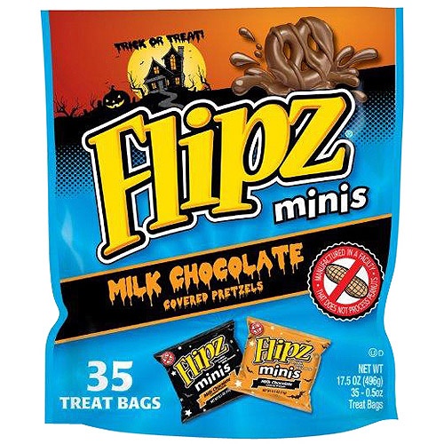 slide 1 of 1, Flipz Minis Milk Chocolate Covered Pretzels Halloween Treat Bags, 17.5 oz