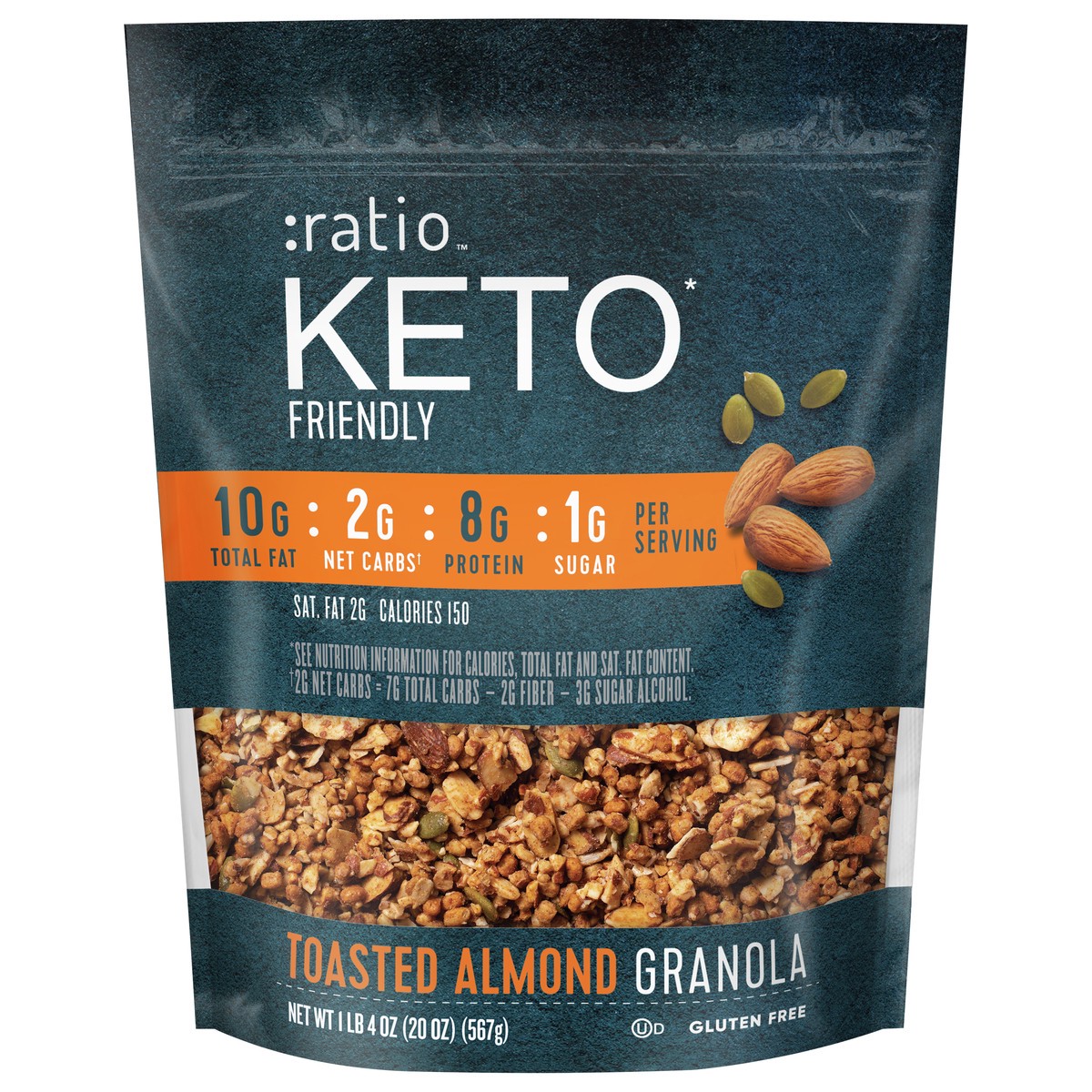 slide 8 of 13, :ratio Toasted Almond Granola, 20 oz, 