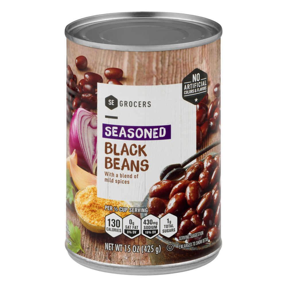 slide 1 of 1, SE Grocers Seasoned Black Beans, 15.5 oz