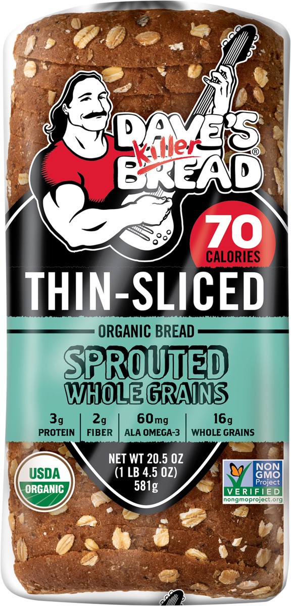 slide 11 of 15, Dave's Killer Bread Bread, Organic, Sprouted Whole Grains, Thin-Sliced, 20.5 oz
